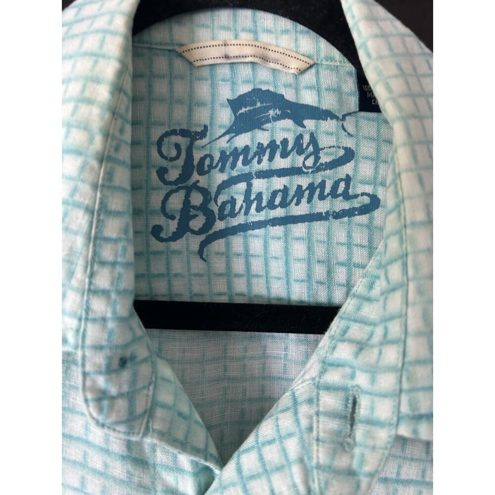 Tommy Bahama shirt Sz M , white, and teal green plaid, long sleeve, Nice quality - Picture 2 of 6